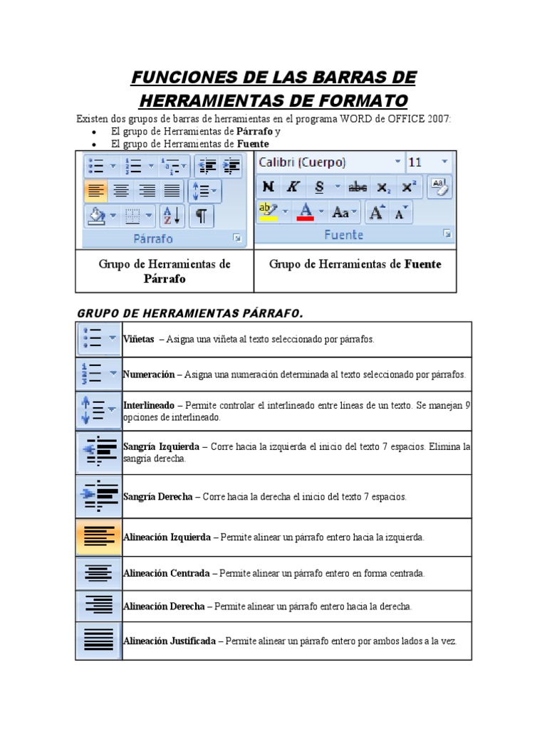 Funciones de Las Barras de Herramientas de Formato | PDF | Comunicación  escrita | Texto