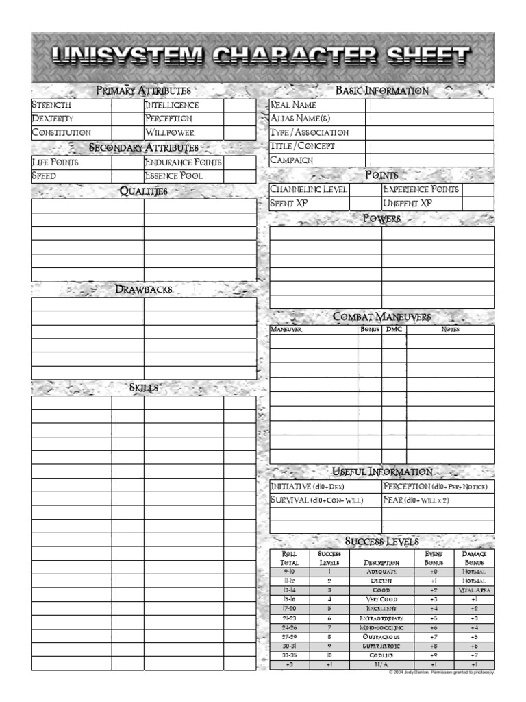 Unisystem - Character Sheet | PDF | Leisure Activities | Leisure