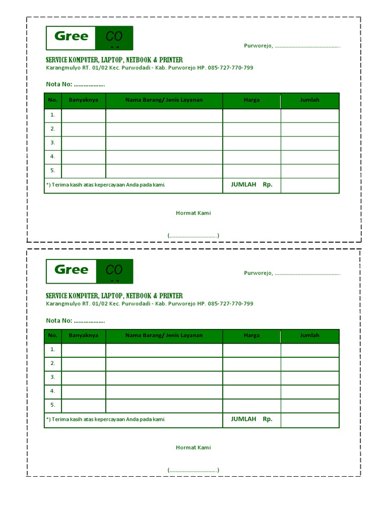 Nota Template Word