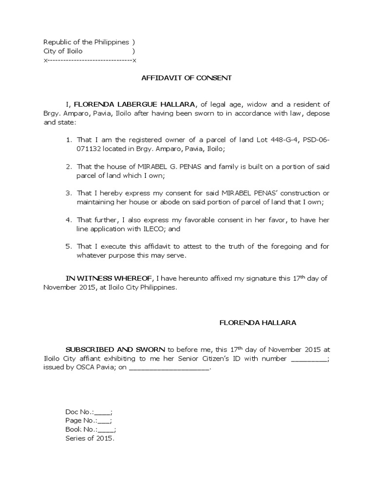 Affidavit of Consent | PDF | Affidavit | Legal Communication