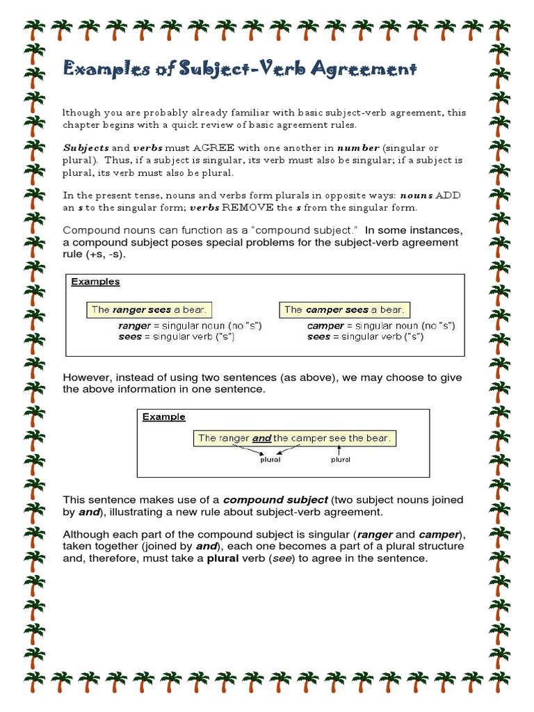 Examples of Subject-Verb Agreement: Subjects and Verbs Must AGREE With ...