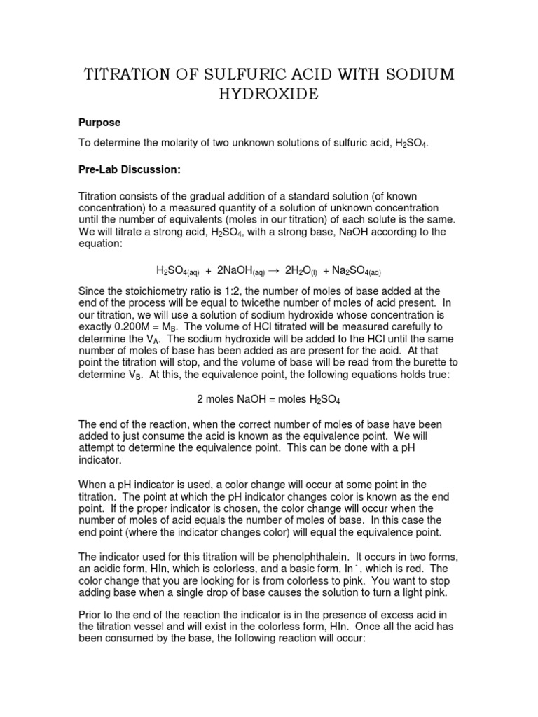Titration of H2SO4 with NaOH | PDF | Titration | Chemistry