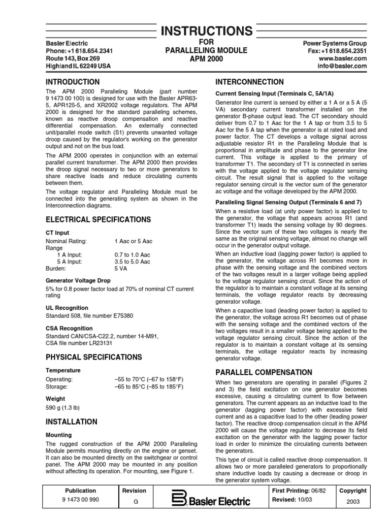 Paralleling Module APM2000 PDF | PDF | Series And Parallel Circuits ...