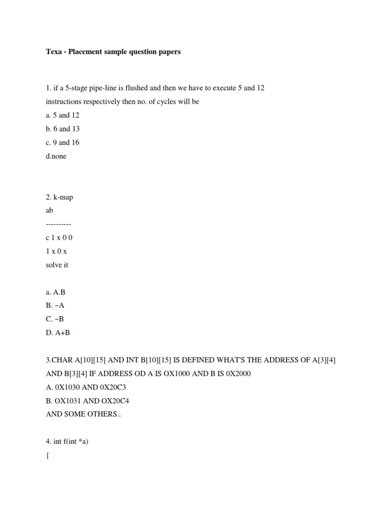Texa - Placement Sample Question Papers | PDF | Technology & Engineering