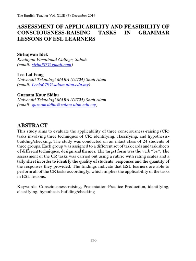 Assessment of Applicability and Feasibility of Consciousness-Raising ...