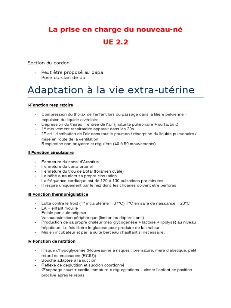 Prise En Charge Nouveaux Ne Pdf Nourrisson Specialites Medicales