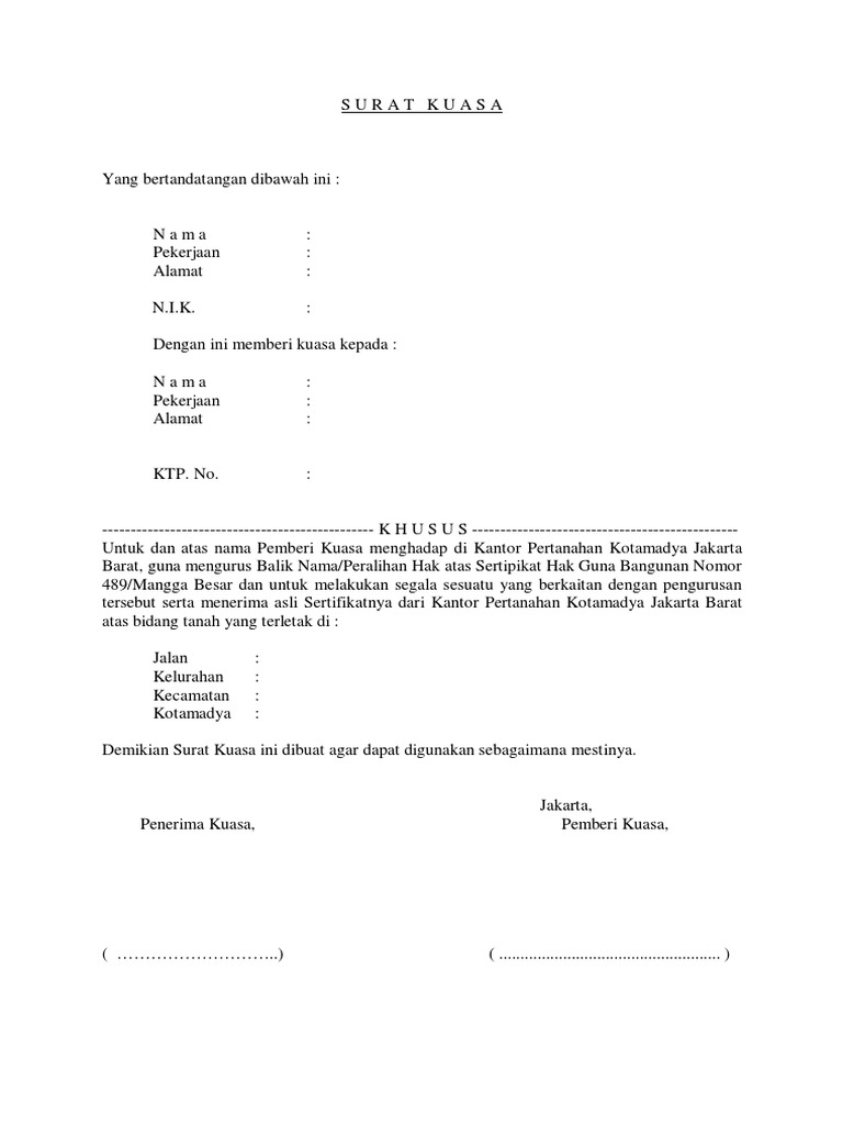 Contoh Surat Kuasa PDF | PDF