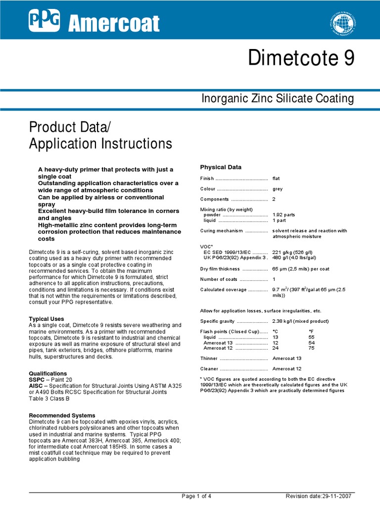 Dimetcote 9 Inorganic Zinc Coating Guide | PDF | Ventilation ...