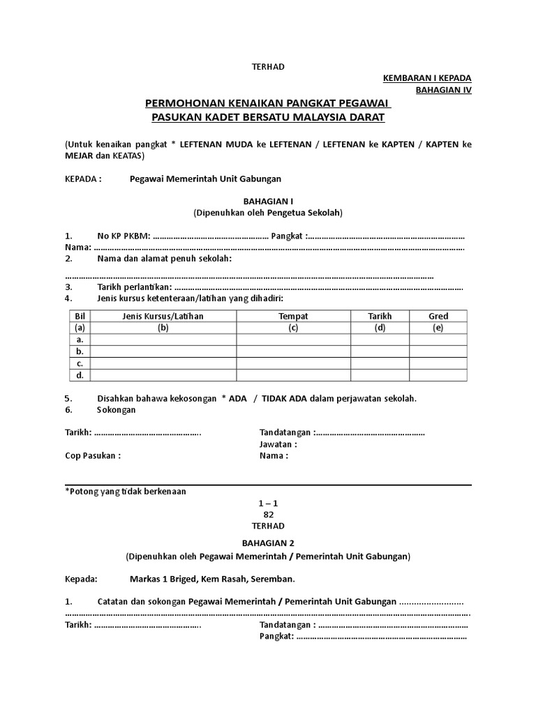Borang Kenaikan Pangkat Pegawai Pkbm Darat Pdf