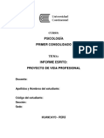 1er. Informe Escrito - Lista Cotejo Proyecto de Vida