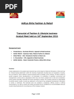 Aditya Birla Fashion & Retail-Analyst Meet Transcript 16th Sep 2015