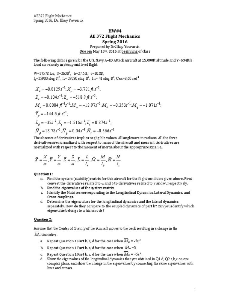 Hw4 - 2016 Flight Mechanics | PDF | Dynamical System | Matrix (Mathematics)