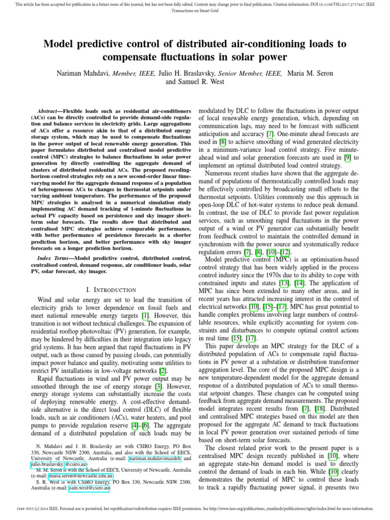 Model Predictive Control of Air Cond Loads | PDF | Photovoltaics | Wind ...