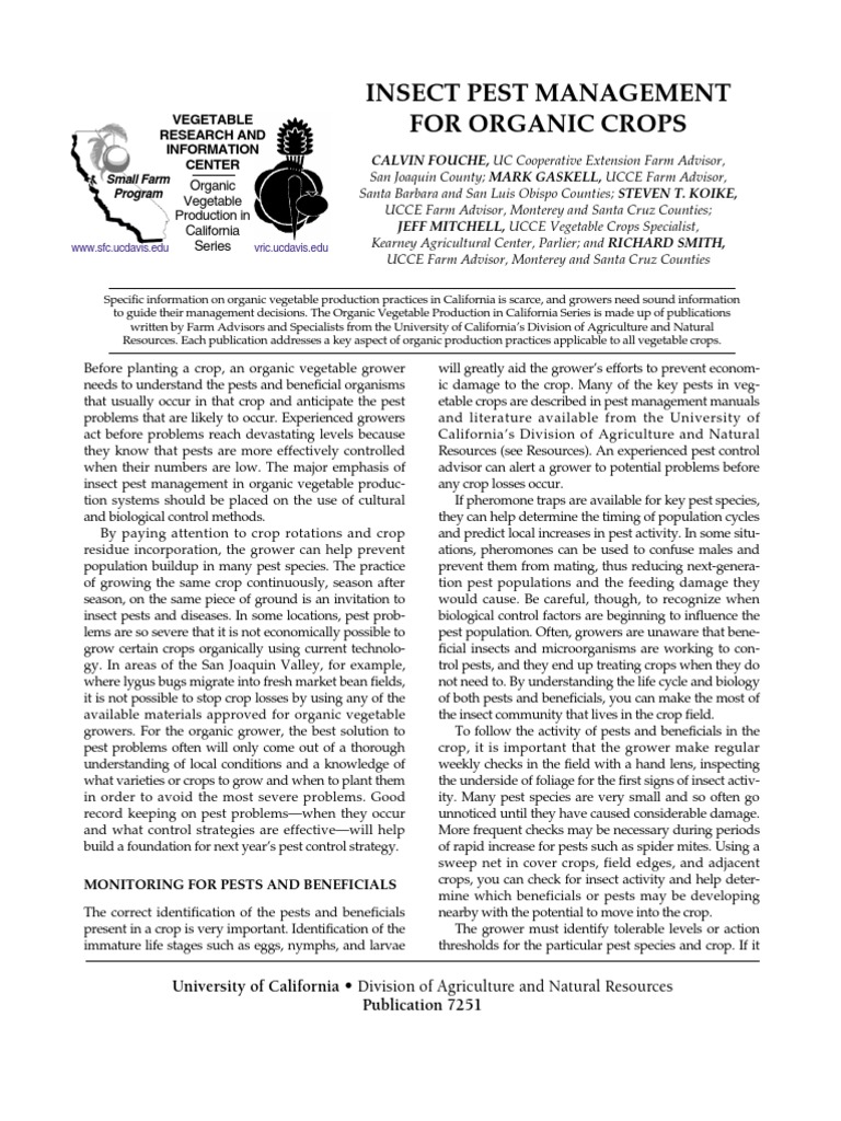 Organic. Insect Pest Management For Organic Crops | PDF | Technology ...