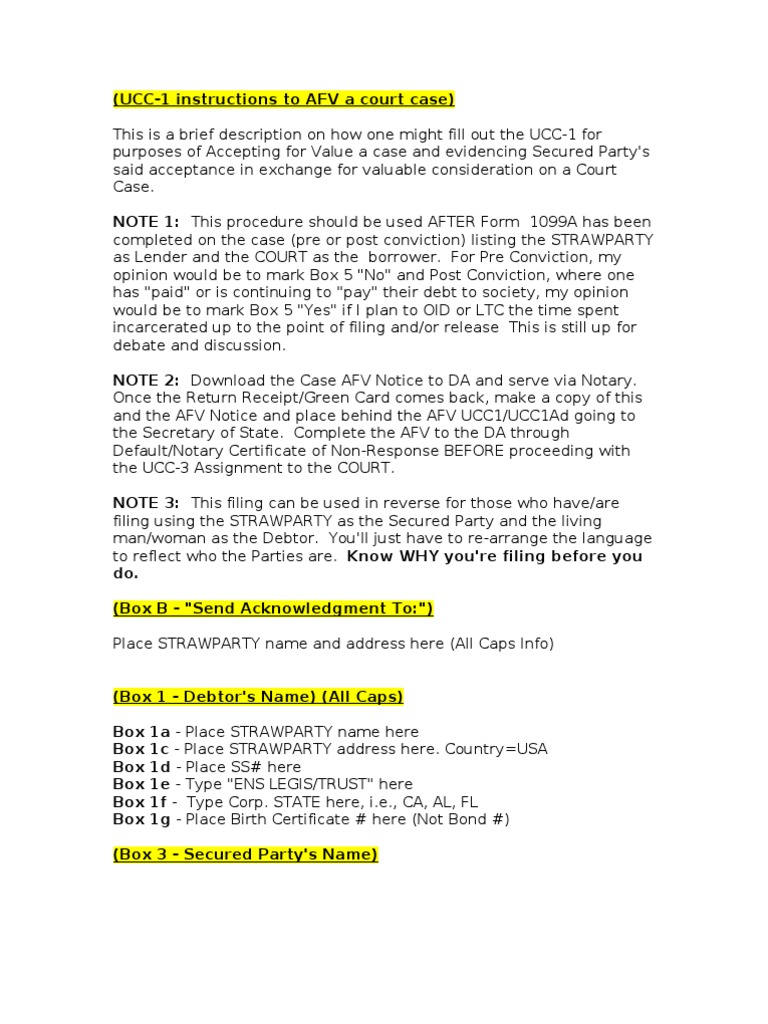 UCC1 Instructions | PDF | Debt | Security Interest