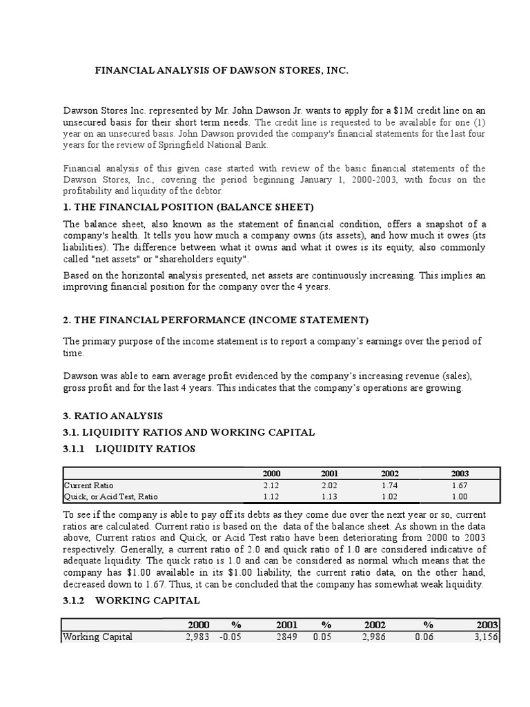 Dawson Stores Inc. | PDF | Equity (Finance) | Working Capital