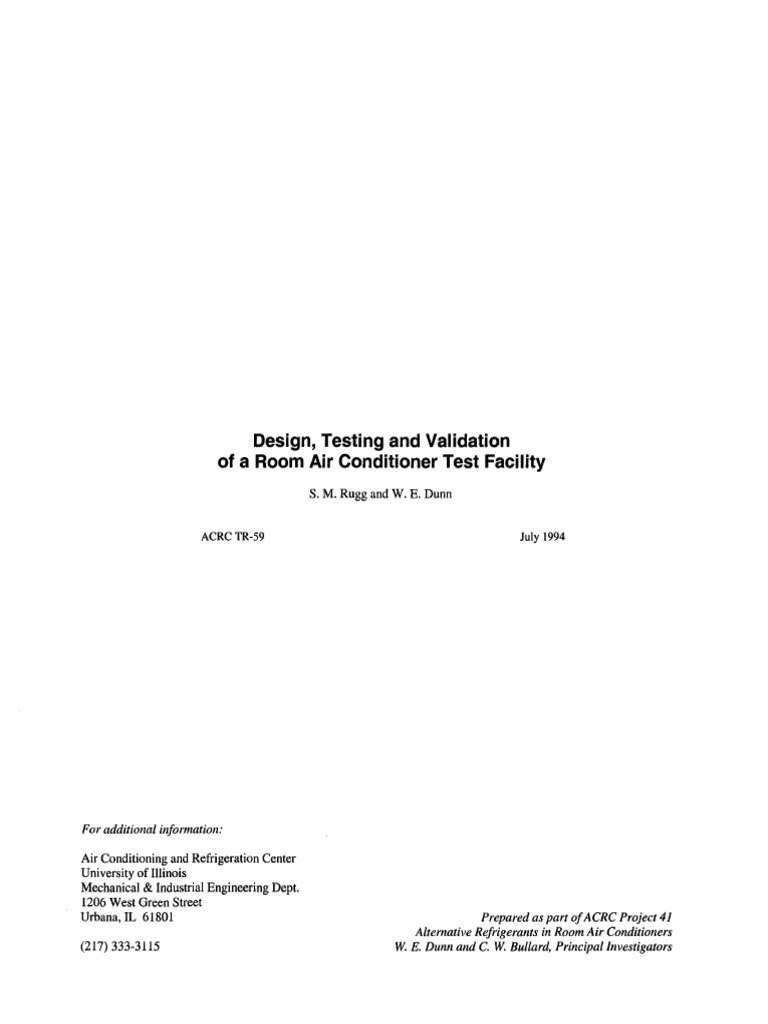 Design Testing and Validation of Room Air Conditioner Test Facility ...