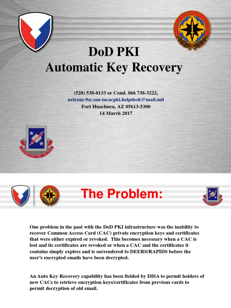 Cac Automatickeyrecoverymar2017 Pdf Public Key Certificate Key