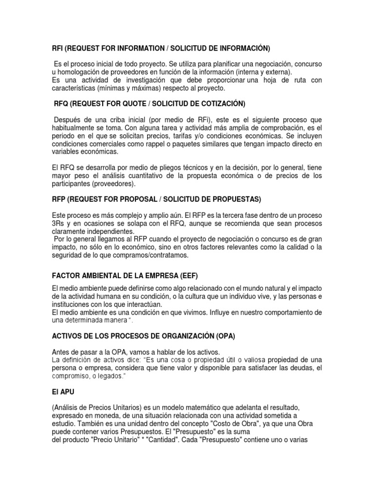 RFI, RFQ y RFP en Proyectos | PDF | Presupuesto | Business