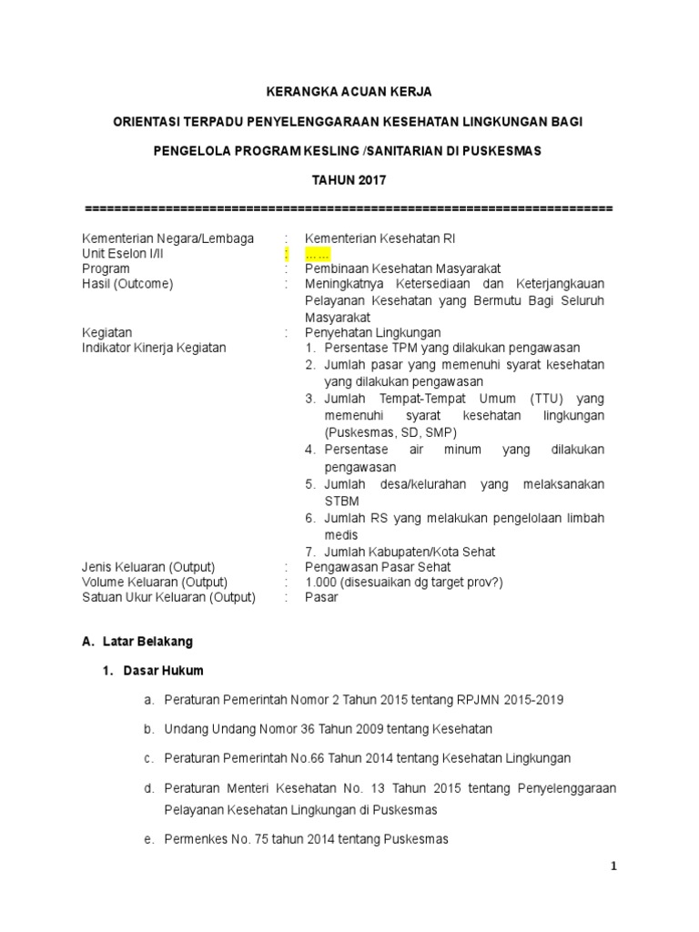 KERANGKA ACUAN KERJA ORIENTASI KESLING 2022 docx KERANGKA ACUAN KERJA ORIENTASI KESLING 2022 docx