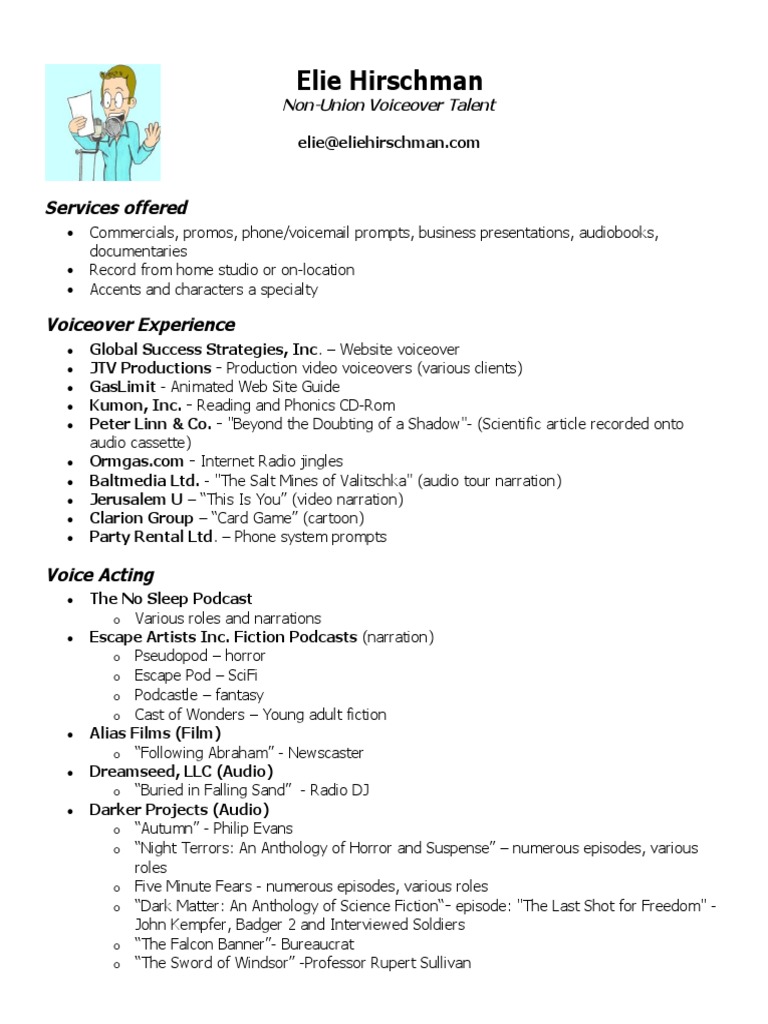 Elie Hirschman: Voiceover Talent Services | PDF | Art | Classics