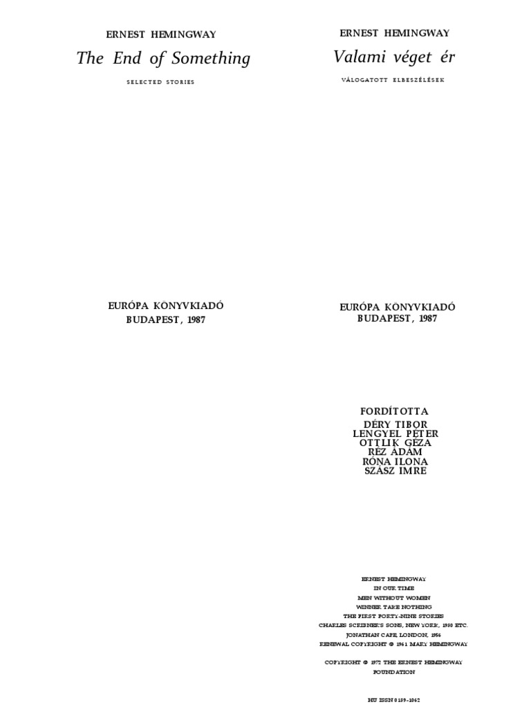 Ernest Hemingway Valami Veget Er The End Of Something Pdf scribd