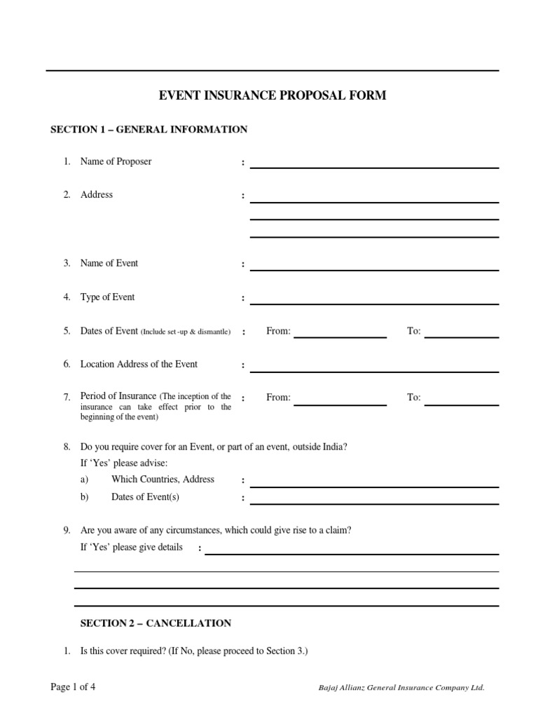 Event Insurance Proposal Form | PDF | Liability Insurance | Insurance