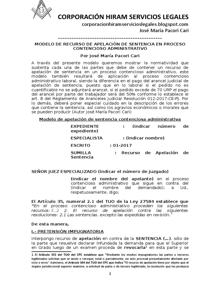 Modelo de Recurso de Apelación de