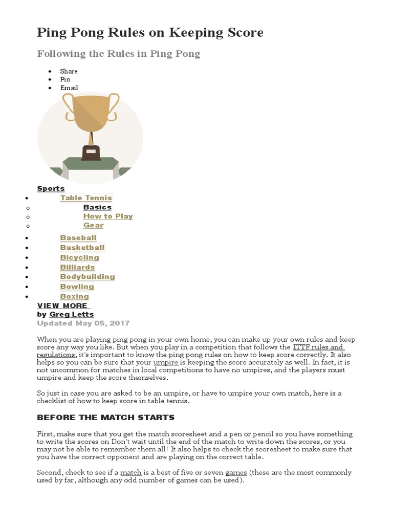 Ping Pong Rules on Keeping Score.docx Table Tennis Team Sports