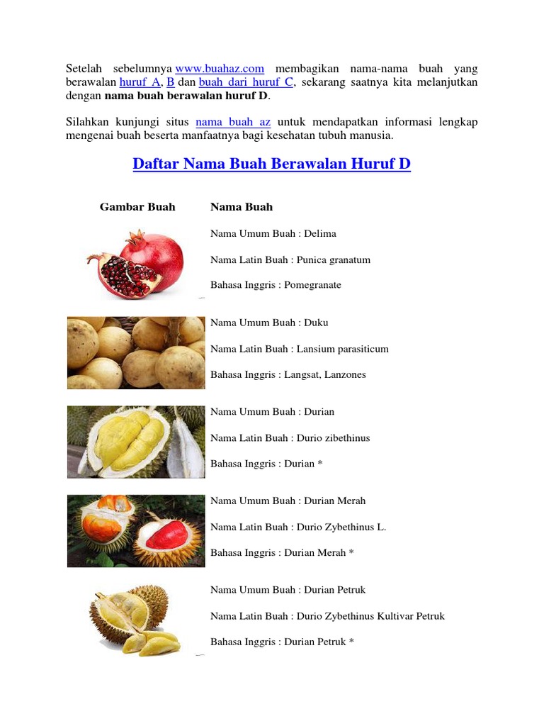 Daftar Nama Buah Berawalan Huruf D Pdf