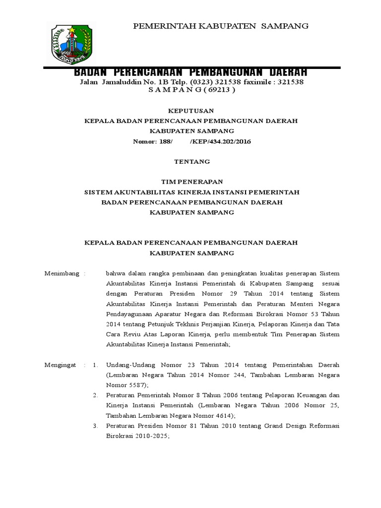Sk Kepala Bappeda Ttg Tim Sakip Pdf