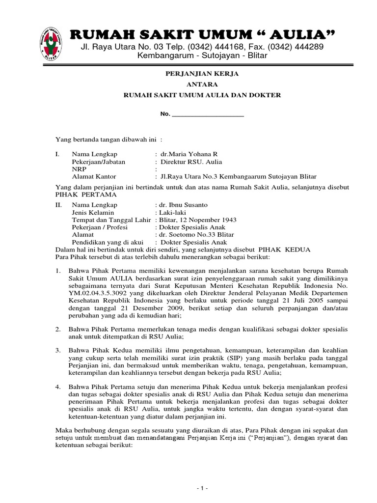 Contoh Pks Antara Rs Dan Dokter