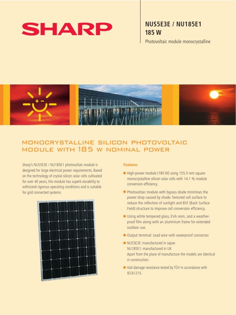 Sharp Solar Panel Specifications Solar Panel Photovoltaics