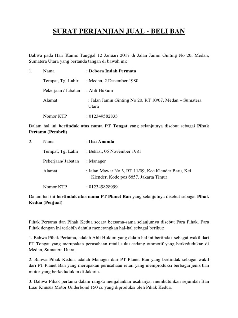 Surat Perjanjian Jual Beli Tanah