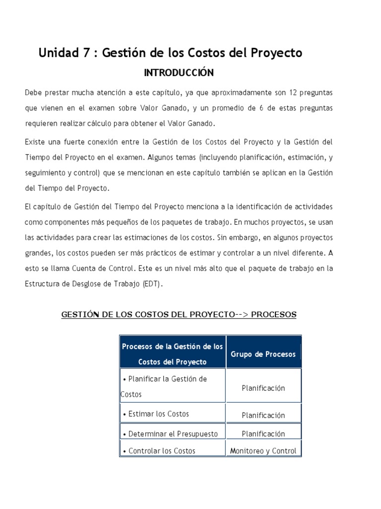 Gestion de Los Costos Del Proyecto | PDF | Presupuesto | Proceso de ...