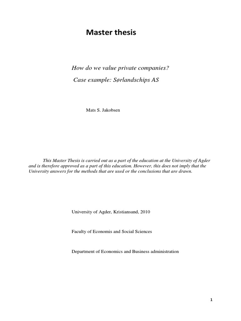 business valuation thesis