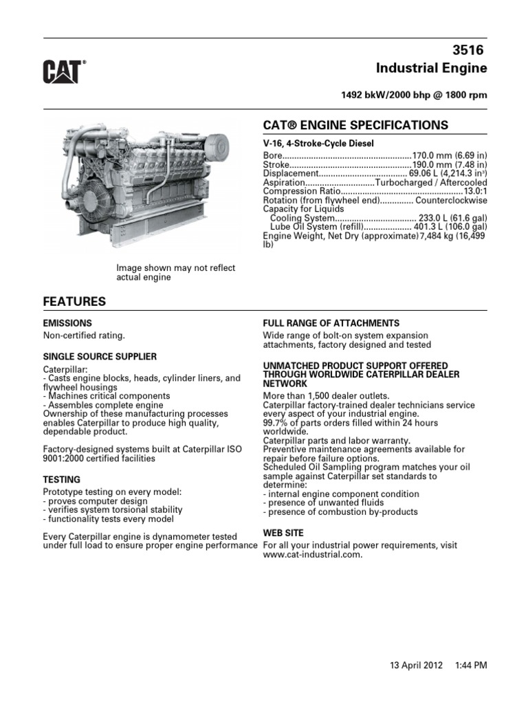 Spec Engine 3516 | PDF | Engines | Turbocharger