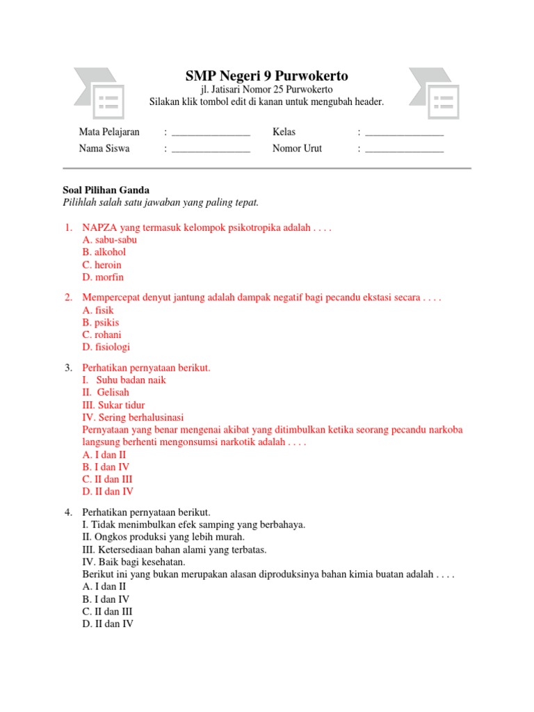 Soal Dan Jawaban Materi Zat Aditif Dan Adiktif