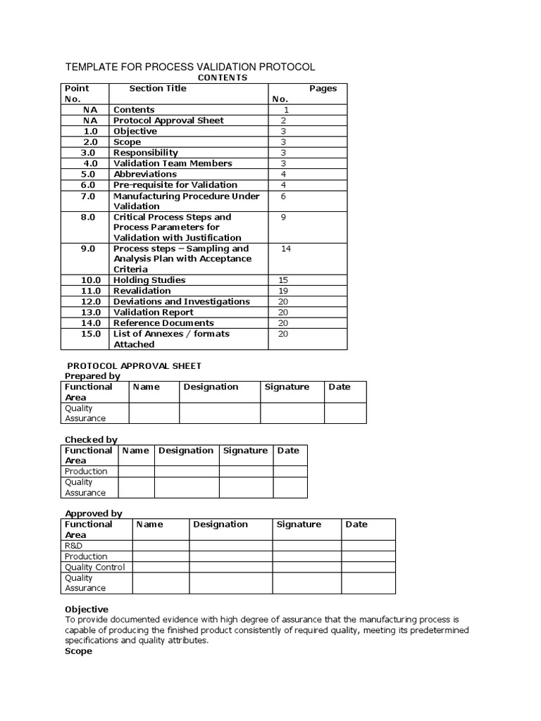 Template for Process Validation Protocol Verification And Validation