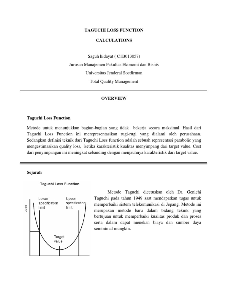 Rumus dan Contoh Fungsi Kerugian Taguchi | PDF