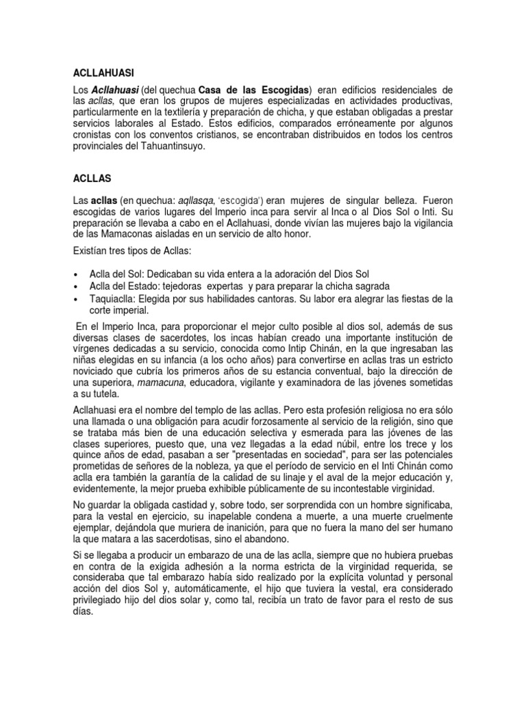 Acllahuasi: Las Escogidas del Inca | PDF | Andes | Perú