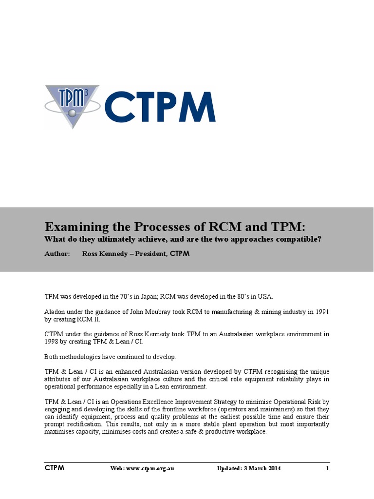 RCM vs. TPM: Compatibility and Outcomes | PDF | Reliability Engineering ...