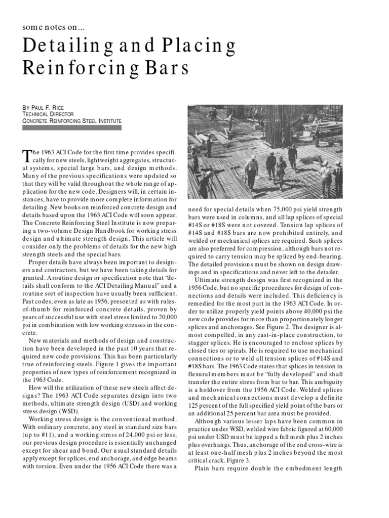 Detailing and Placing Reinforcing Bars PDF Reinforced Concrete