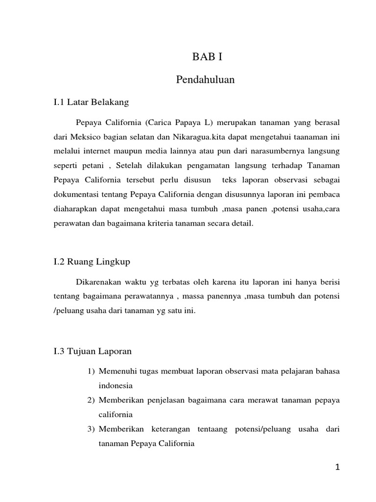Teks Laporan Hasil Observasi Tentang Buah Pepaya
