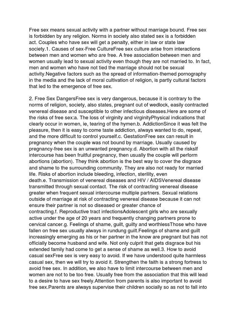 Free Sex Means Sexual Activity With A Partner Without Marriage Bound ...
