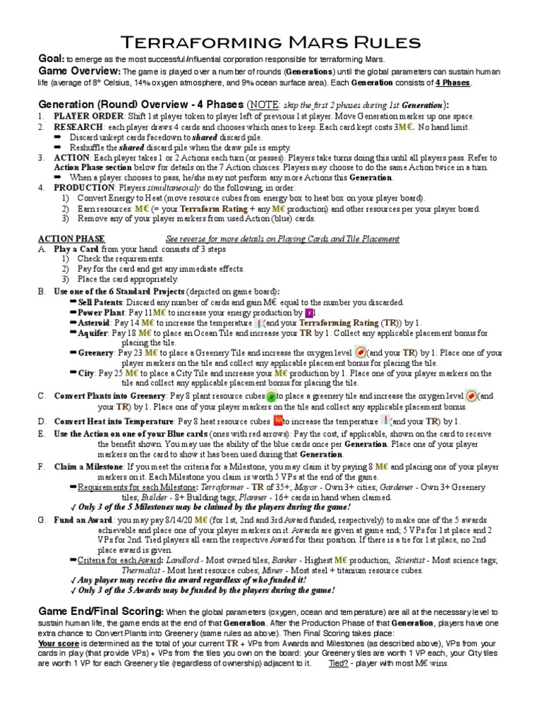 Terraforming Mars Game Rules Overview | PDF | Nature