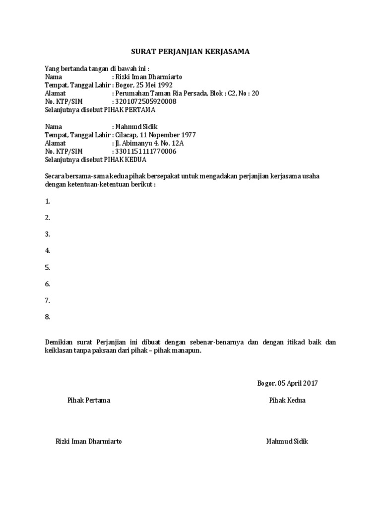 Contoh Surat Perjanjian Kerjasama Bagi Hasil Usaha Pertanian
