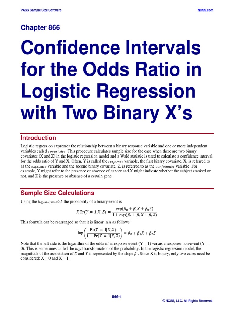 Confidence Intervals For The Odds Ratio In Logistic Regression With Two Binary X S Confidence Interval Logistic Regression