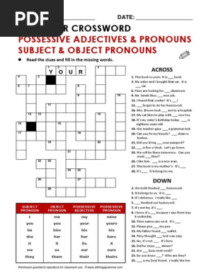 Atg Crossword Possadjpron Subjobj Pdf Pdf Pronoun Rules