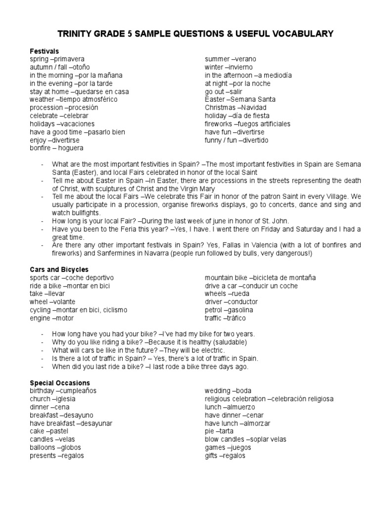 Trinity Grade 5 B1 Exam Topics Guide | PDF | Entertainment (General ...